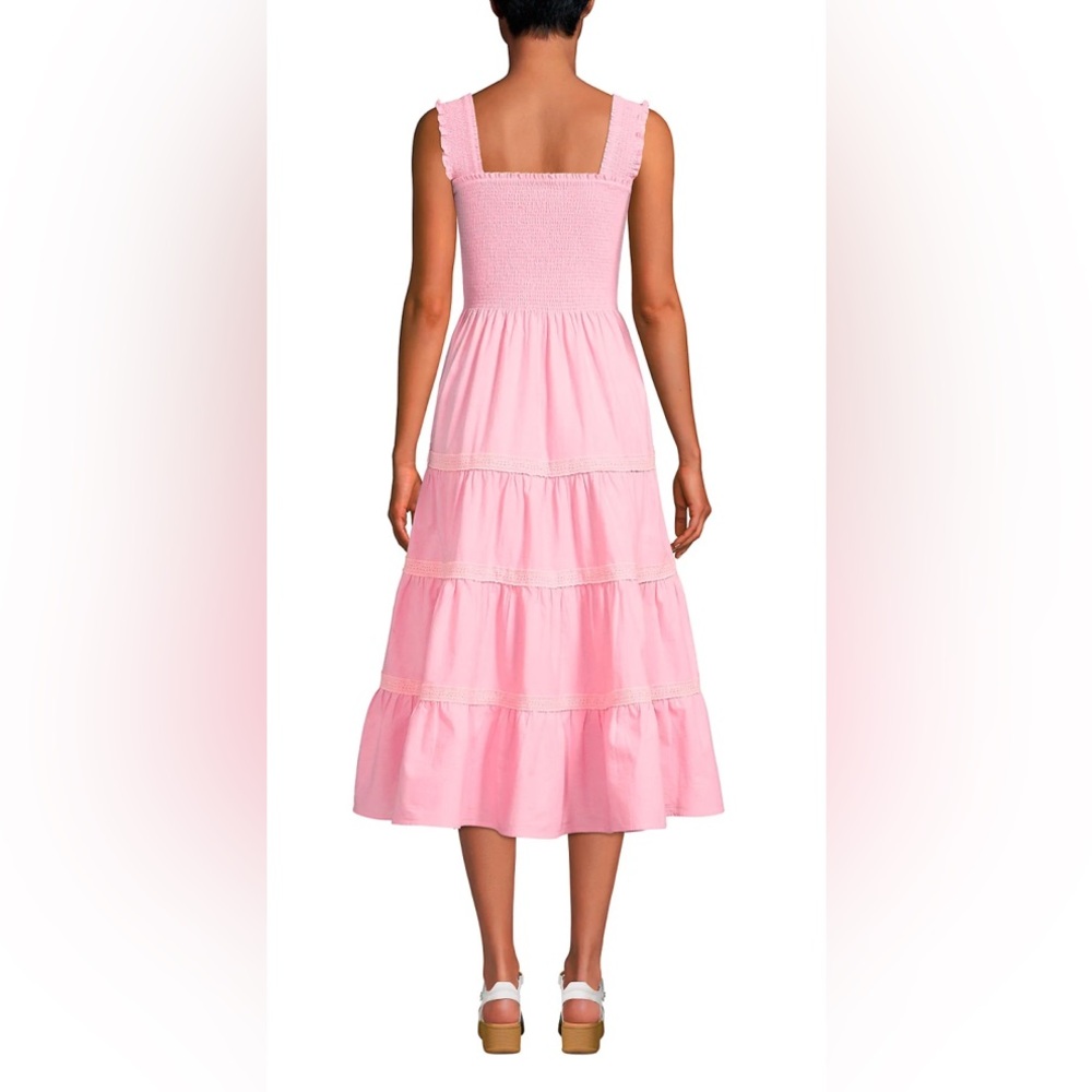 Lands' End Pink Smocked Tiered Midi Sun Dress - Picture 3 of 7